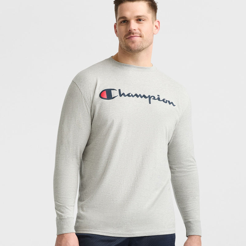 Classic Graphic Long-Sleeve T-Shirt, Script Logo - Big & Tall