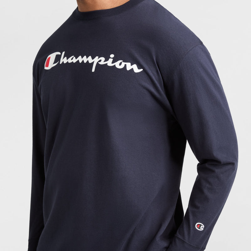 Classic Graphic Long-Sleeve T-Shirt, Script Logo - Big & Tall