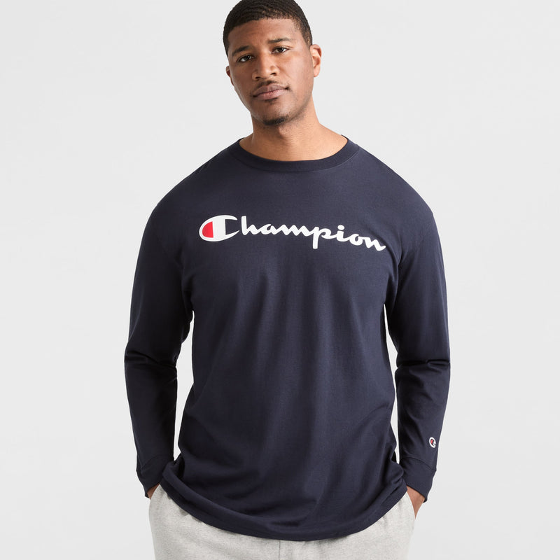 Classic Graphic Long-Sleeve T-Shirt, Script Logo - Big & Tall
