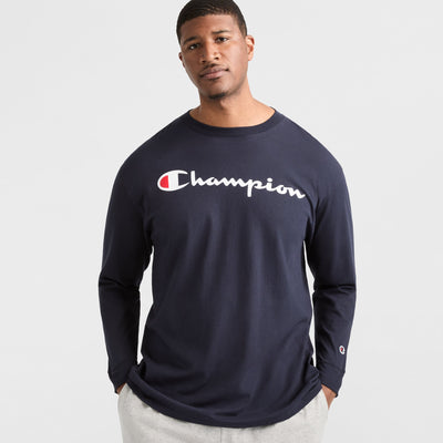 Classic Graphic Long-Sleeve T-Shirt, Script Logo - Big & Tall