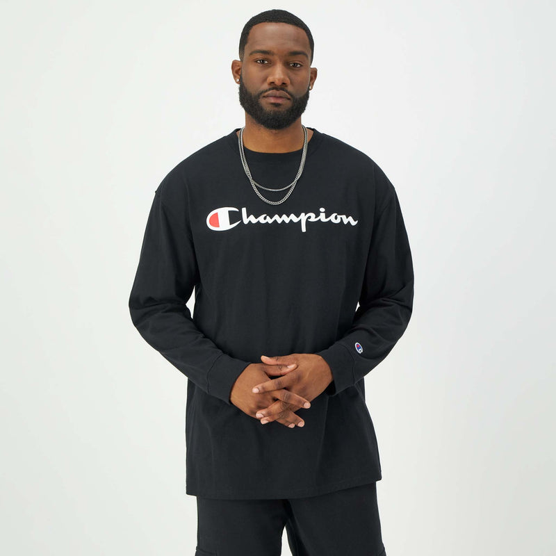 Classic Graphic Long-Sleeve T-Shirt, Script Logo - Big & Tall