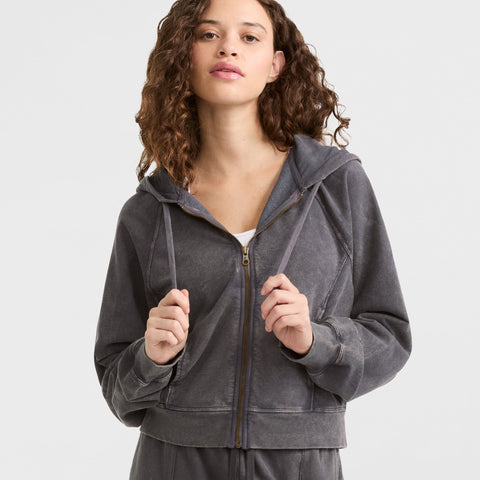 Vintage Wash Zip-Up Hoodie,  C Logo